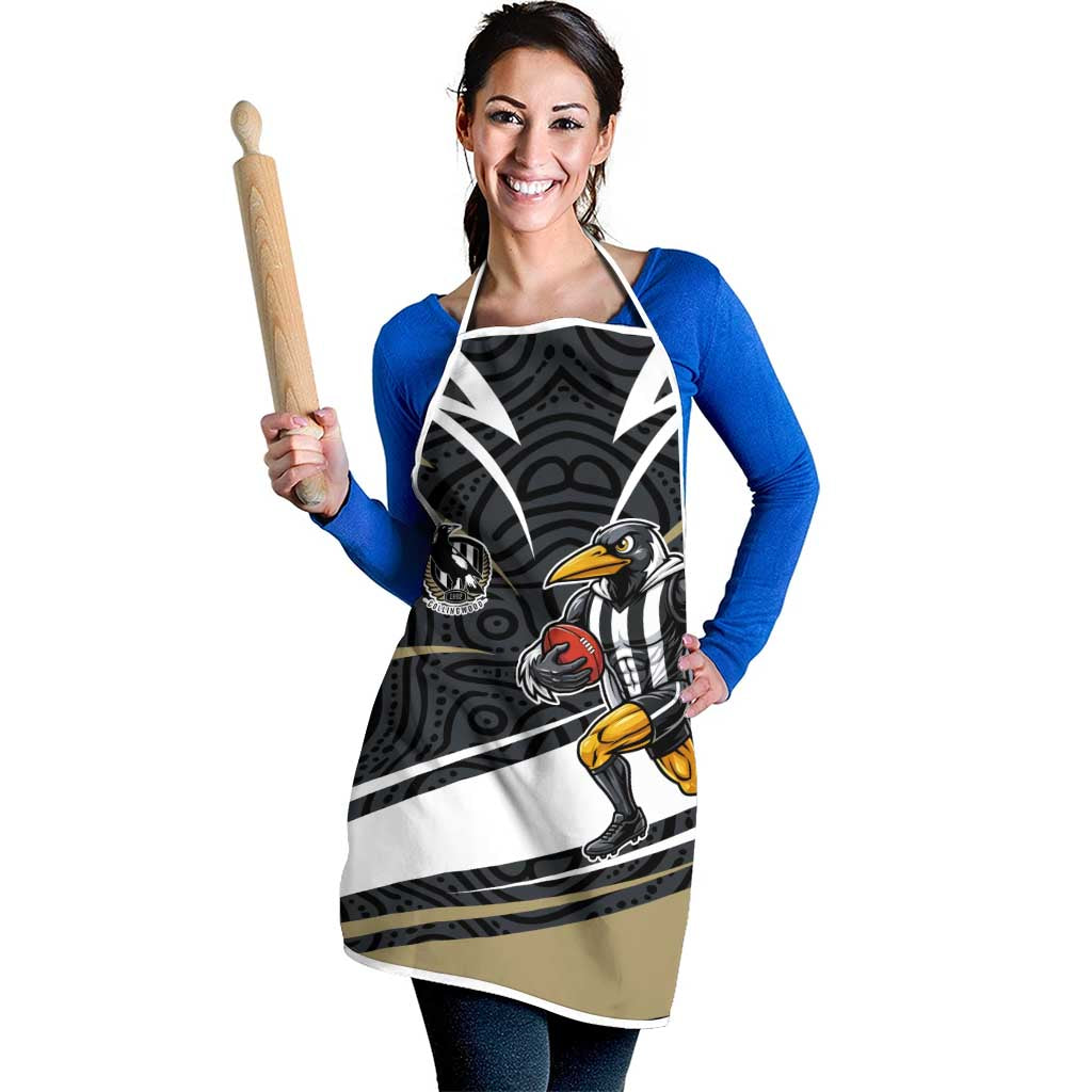 Collingwood Magpies Australian Football Apron Iconic Bird Mascot With Indigenous Pattern Art