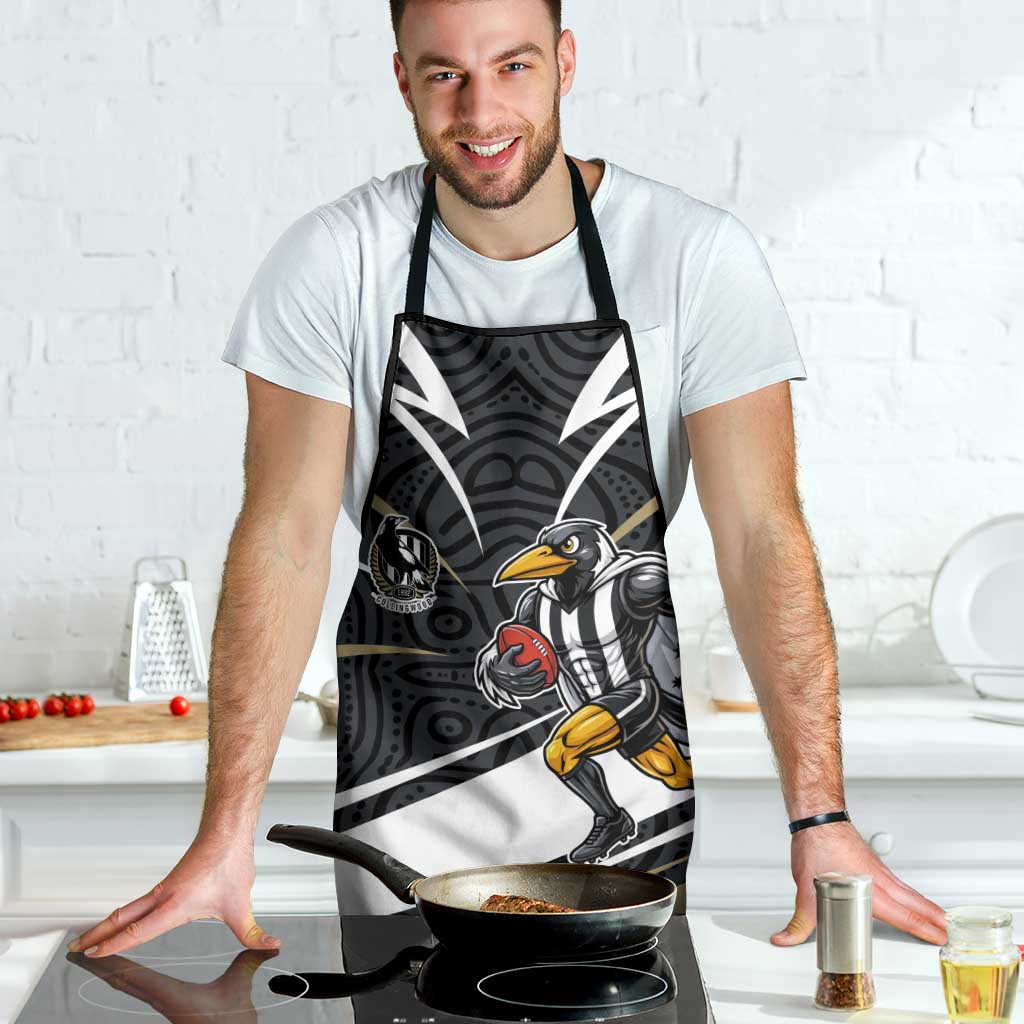 Collingwood Magpies Australian Football Apron Iconic Bird Mascot With Indigenous Pattern Art