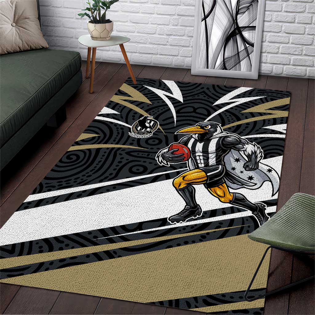 Collingwood Magpies Australian Football Area Rug Iconic Bird Mascot With Indigenous Pattern Art