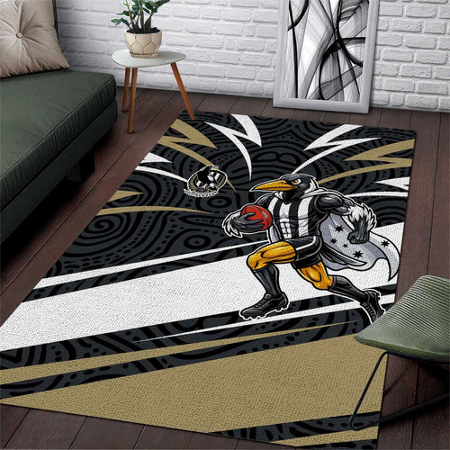 Collingwood Magpies Australian Football Area Rug Iconic Bird Mascot With Indigenous Pattern Art