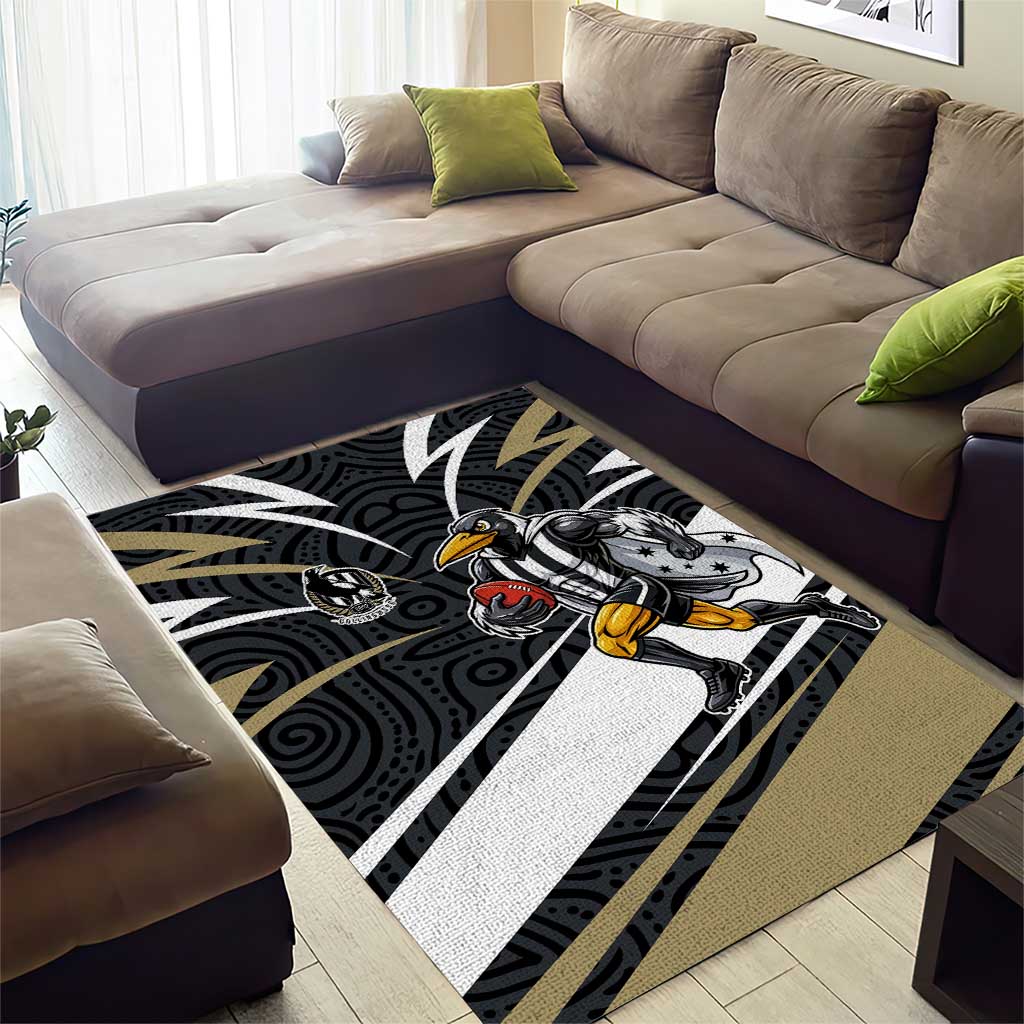 Collingwood Magpies Australian Football Area Rug Iconic Bird Mascot With Indigenous Pattern Art