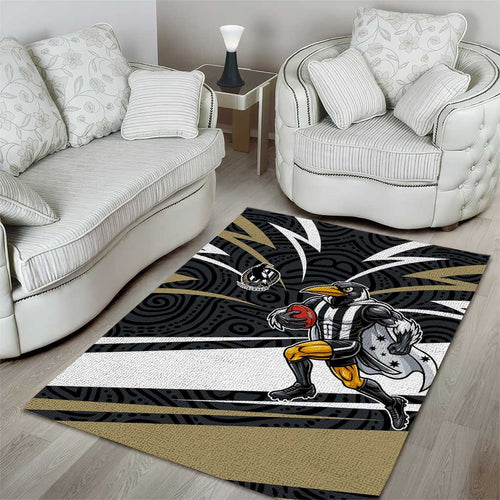 Collingwood Magpies Australian Football Area Rug Iconic Bird Mascot With Indigenous Pattern Art