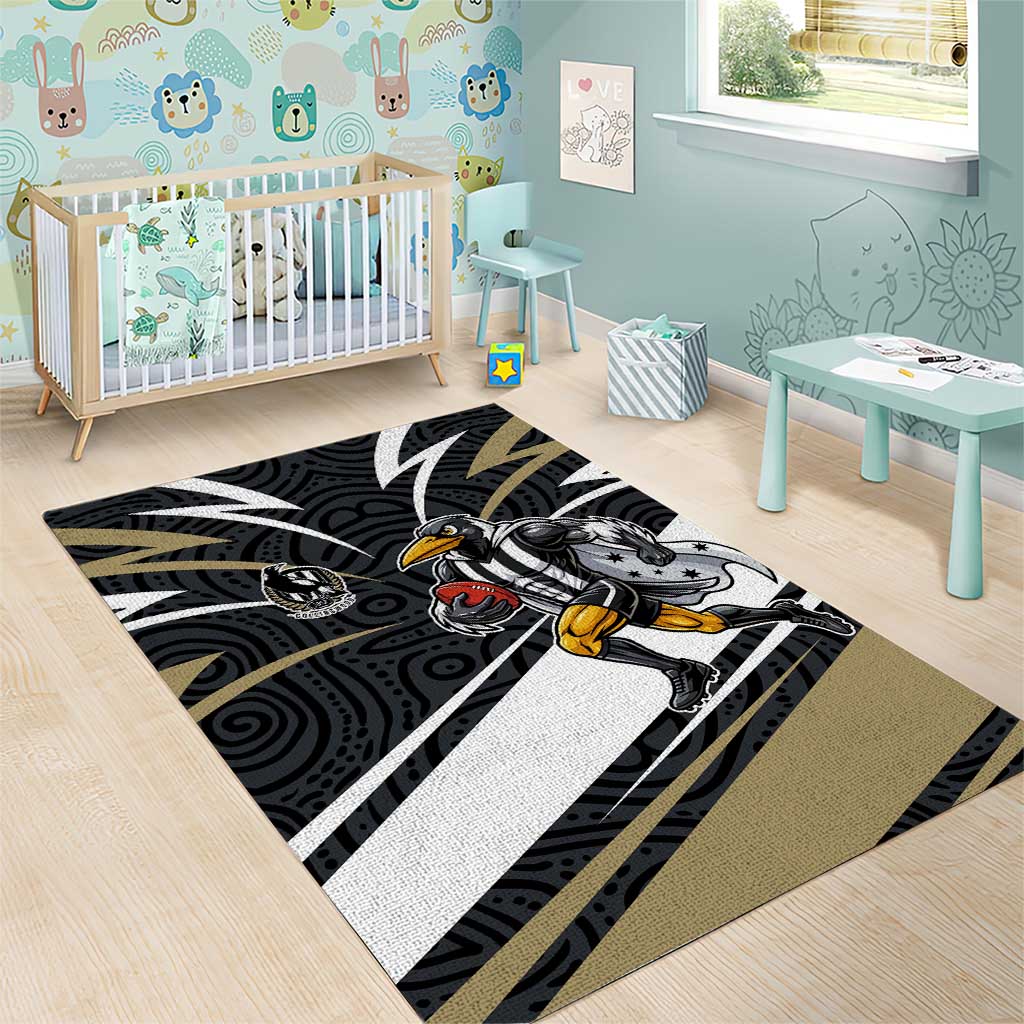 Collingwood Magpies Australian Football Area Rug Iconic Bird Mascot With Indigenous Pattern Art