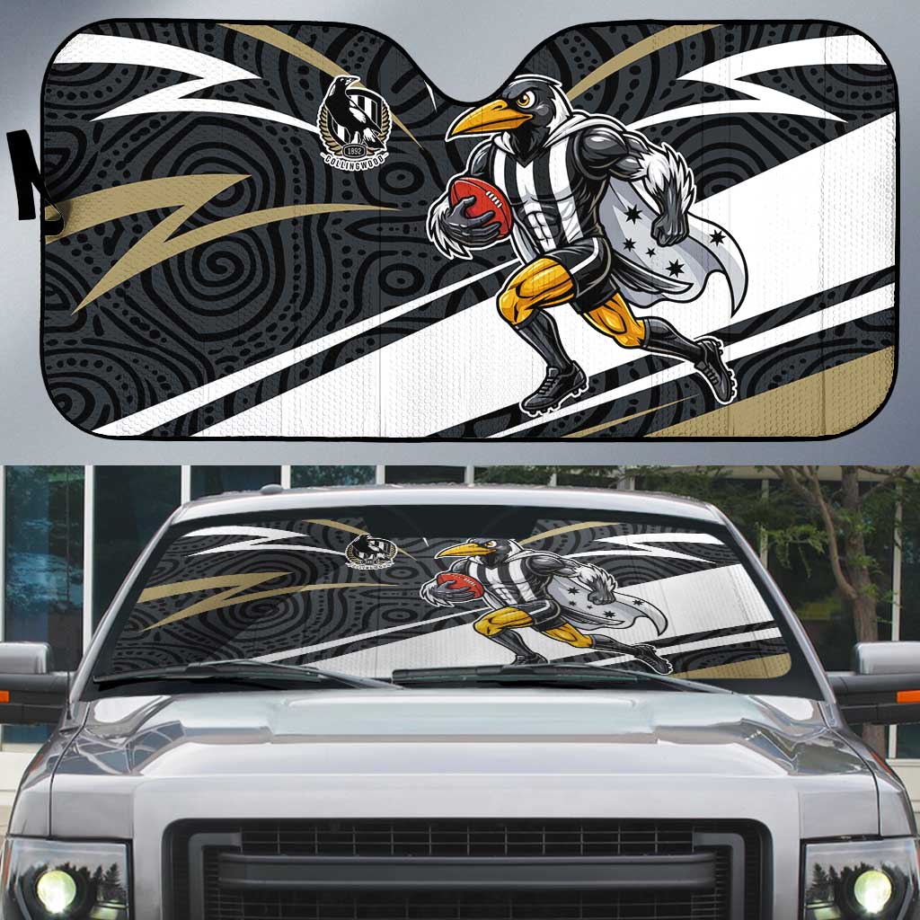 Collingwood Magpies Australian Football Auto Sun Shade Iconic Bird Mascot With Indigenous Pattern Art