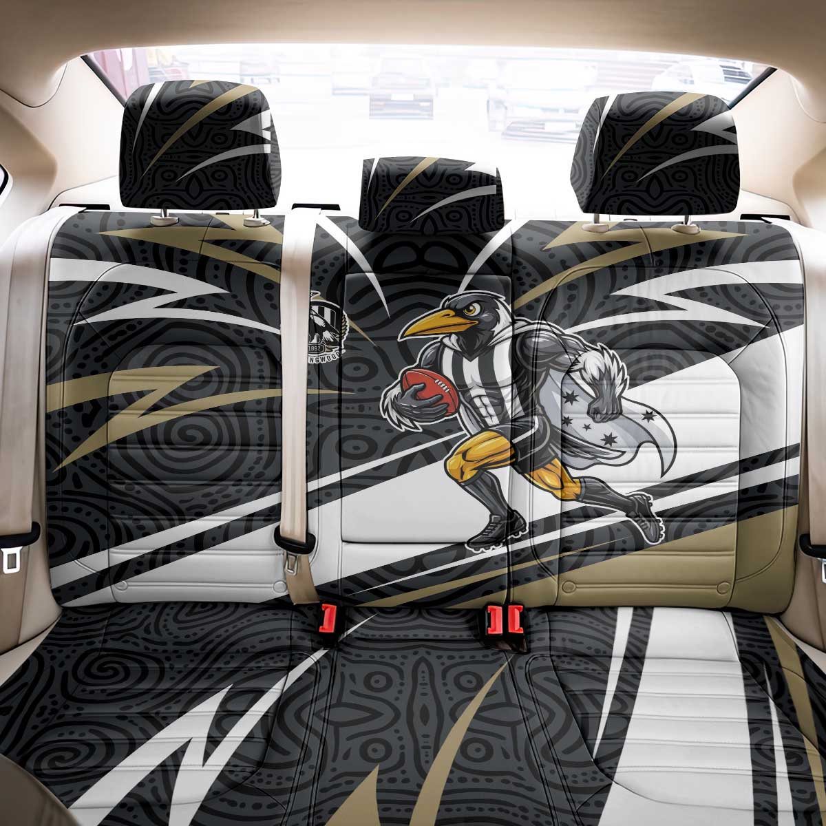 Collingwood Magpies Australian Football Back Car Seat Cover Iconic Bird Mascot With Indigenous Pattern Art