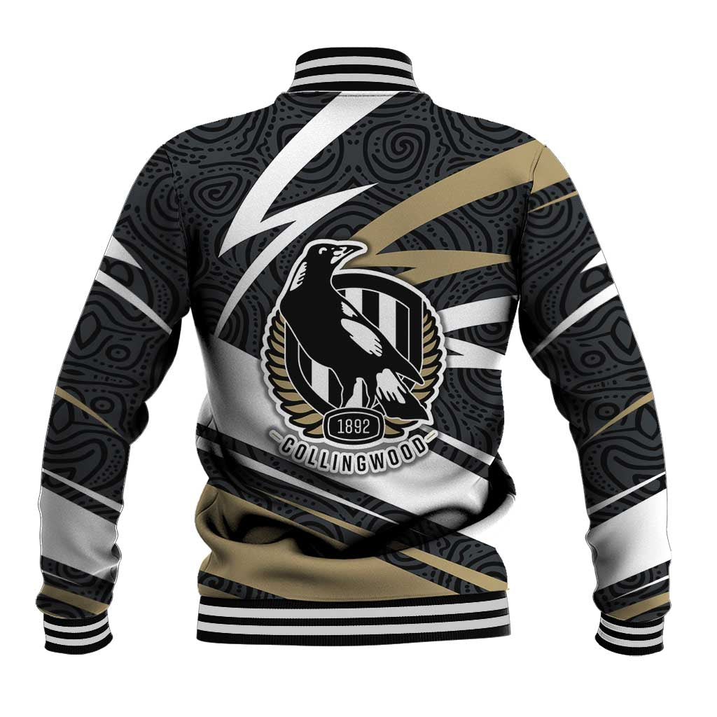 Collingwood Magpies Australian Football Baseball Jacket Iconic Bird Mascot With Indigenous Pattern Art