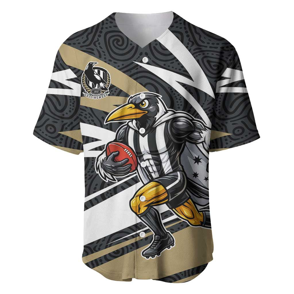 Collingwood Magpies Australian Football Baseball Jersey Iconic Bird Mascot With Indigenous Pattern Art