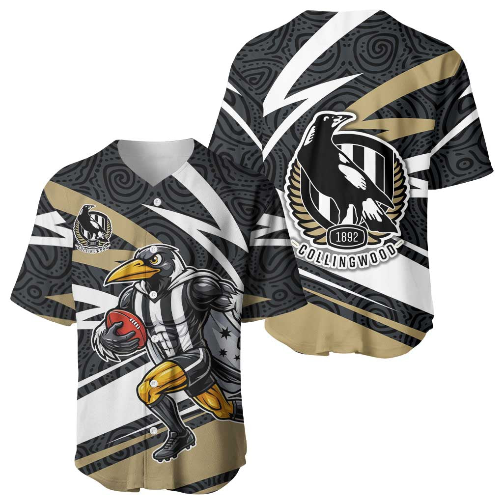Collingwood Magpies Australian Football Baseball Jersey Iconic Bird Mascot With Indigenous Pattern Art