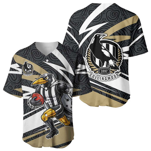Collingwood Magpies Australian Football Baseball Jersey Iconic Bird Mascot With Indigenous Pattern Art