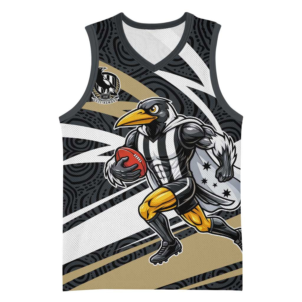 Collingwood Magpies Australian Football Basketball Jersey Iconic Bird Mascot With Indigenous Pattern Art