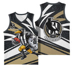 Collingwood Magpies Australian Football Basketball Jersey Iconic Bird Mascot With Indigenous Pattern Art