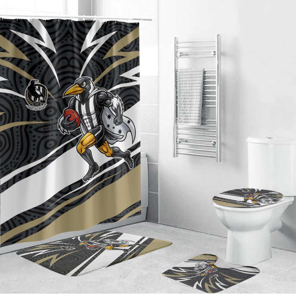 Collingwood Magpies Australian Football Bathroom Set Iconic Bird Mascot With Indigenous Pattern Art