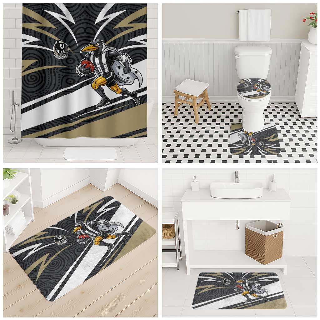 Collingwood Magpies Australian Football Bathroom Set Iconic Bird Mascot With Indigenous Pattern Art