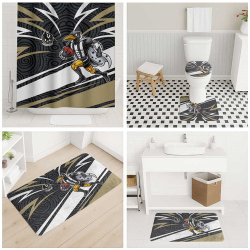 Collingwood Magpies Australian Football Bathroom Set Iconic Bird Mascot With Indigenous Pattern Art