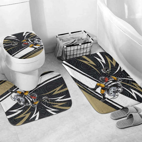 Collingwood Magpies Australian Football Bathroom Set Iconic Bird Mascot With Indigenous Pattern Art
