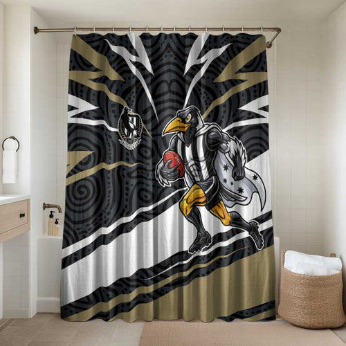 Collingwood Magpies Australian Football Bathroom Set Iconic Bird Mascot With Indigenous Pattern Art