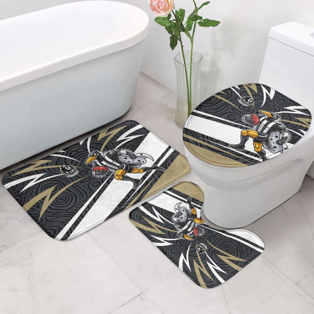 Collingwood Magpies Australian Football Bathroom Set Iconic Bird Mascot With Indigenous Pattern Art