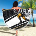 Collingwood Magpies Australian Football Beach Blanket Iconic Bird Mascot With Indigenous Pattern Art
