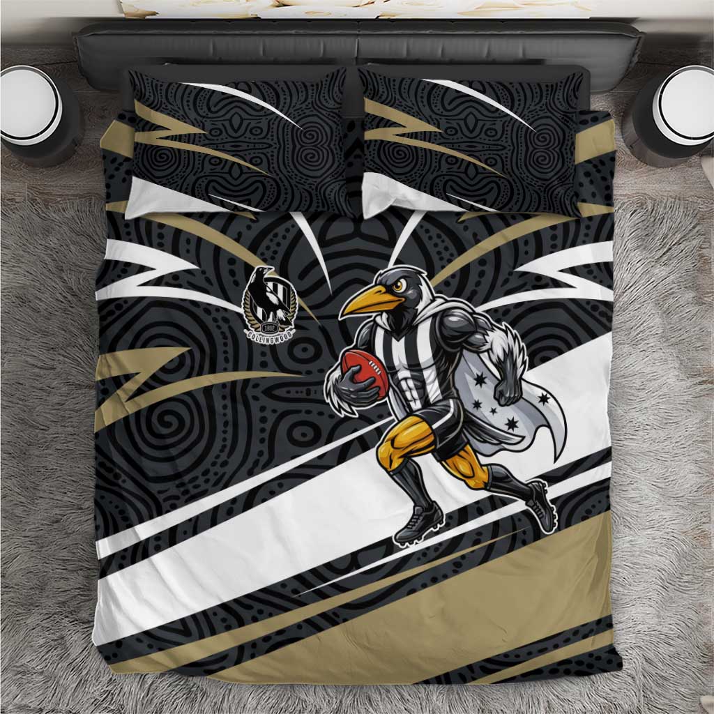 Collingwood Magpies Australian Football Bedding Set Iconic Bird Mascot With Indigenous Pattern Art
