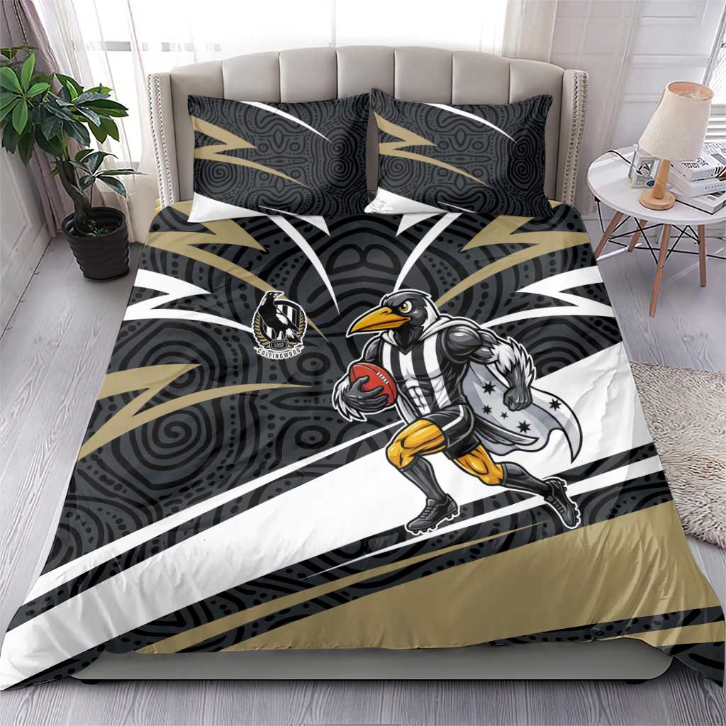 Collingwood Magpies Australian Football Bedding Set Iconic Bird Mascot With Indigenous Pattern Art