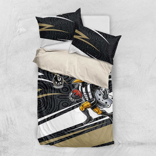 Collingwood Magpies Australian Football Bedding Set Iconic Bird Mascot With Indigenous Pattern Art