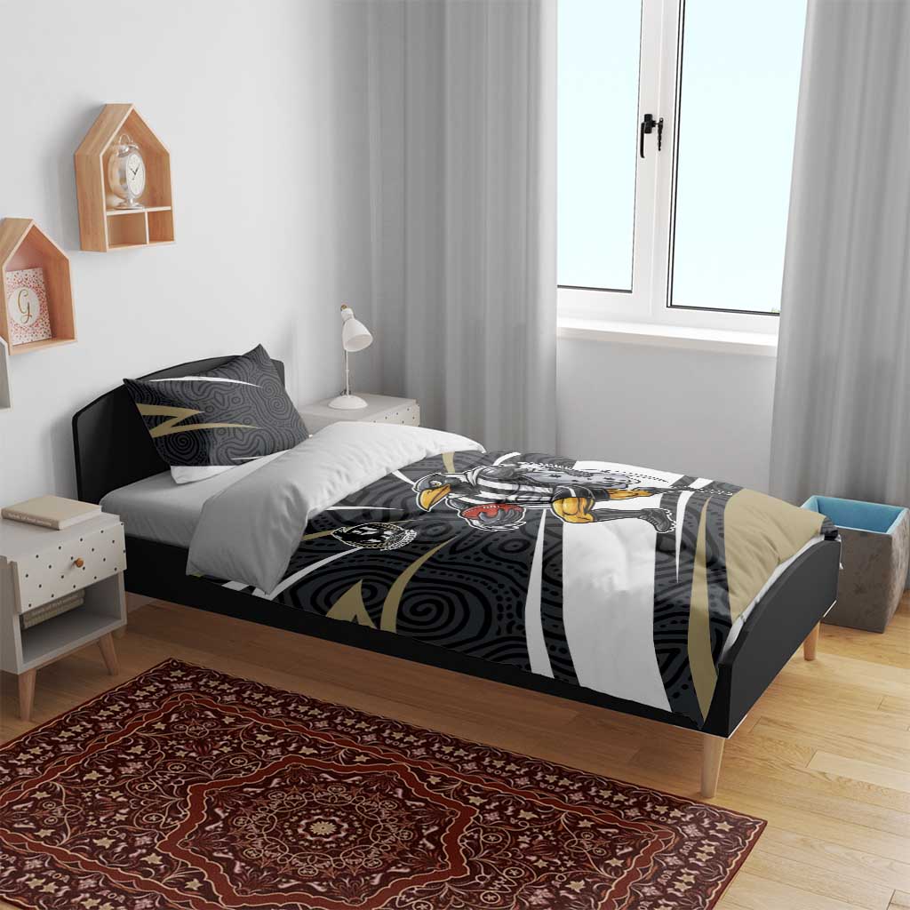 Collingwood Magpies Australian Football Bedding Set Iconic Bird Mascot With Indigenous Pattern Art