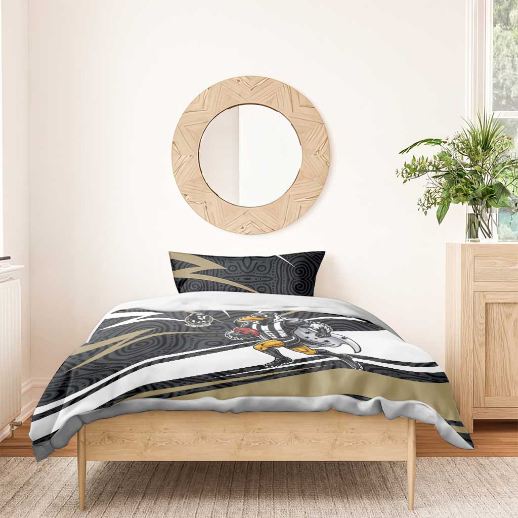 Collingwood Magpies Australian Football Bedding Set Iconic Bird Mascot With Indigenous Pattern Art