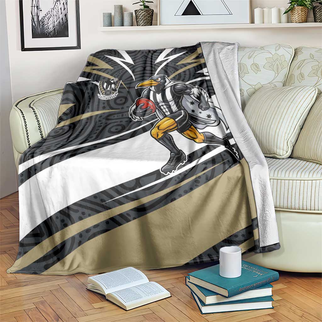 Collingwood Magpies Australian Football Blanket Iconic Bird Mascot With Indigenous Pattern Art