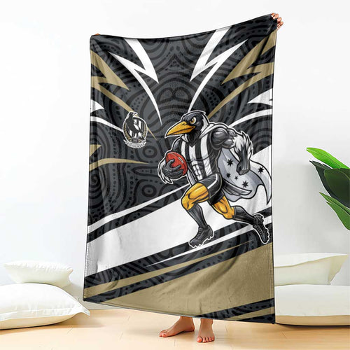 Collingwood Magpies Australian Football Blanket Iconic Bird Mascot With Indigenous Pattern Art