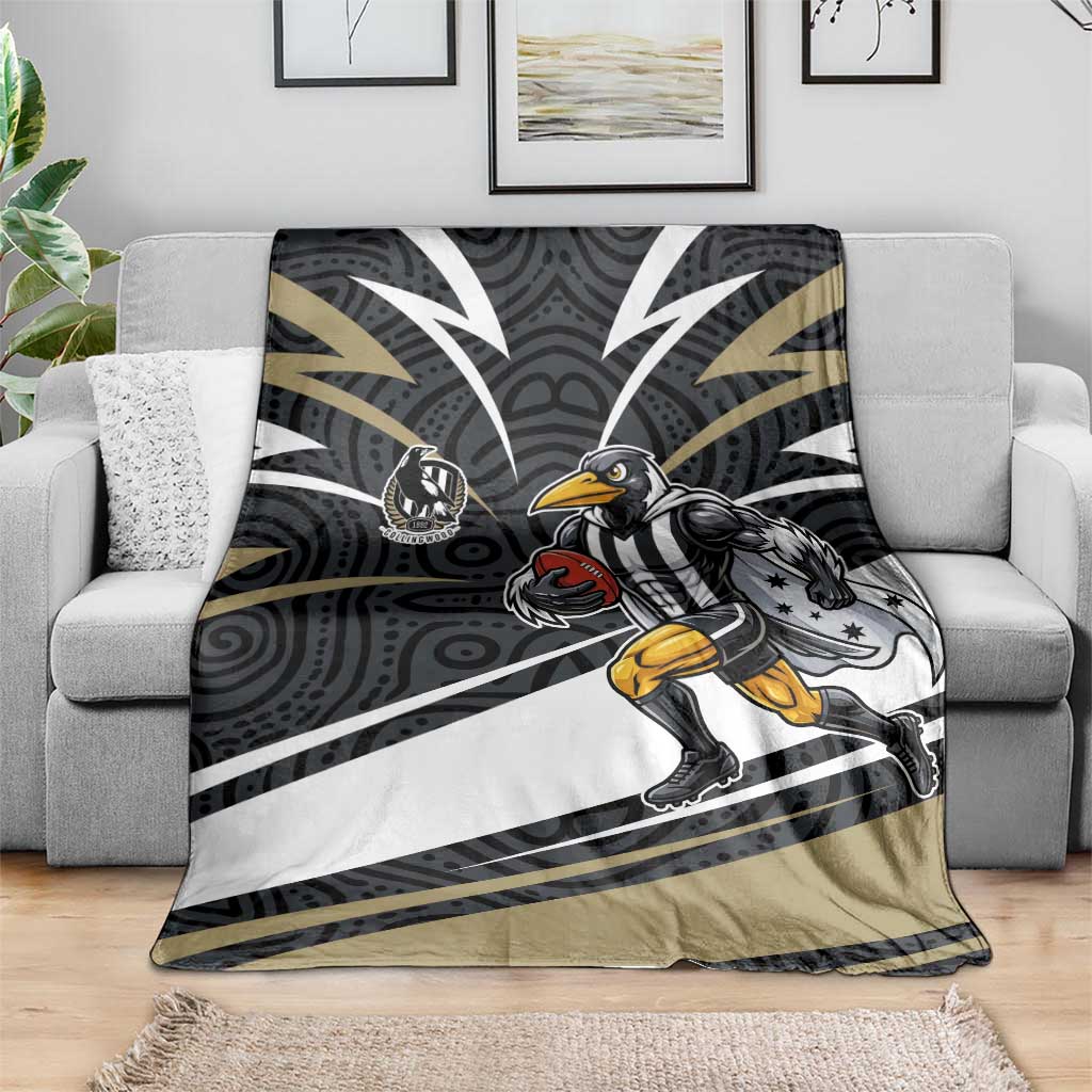 Collingwood Magpies Australian Football Blanket Iconic Bird Mascot With Indigenous Pattern Art