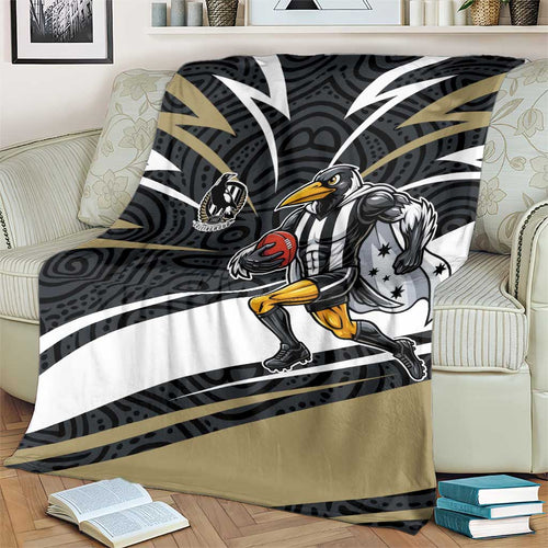 Collingwood Magpies Australian Football Blanket Iconic Bird Mascot With Indigenous Pattern Art