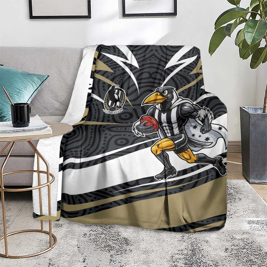 Collingwood Magpies Australian Football Blanket Iconic Bird Mascot With Indigenous Pattern Art