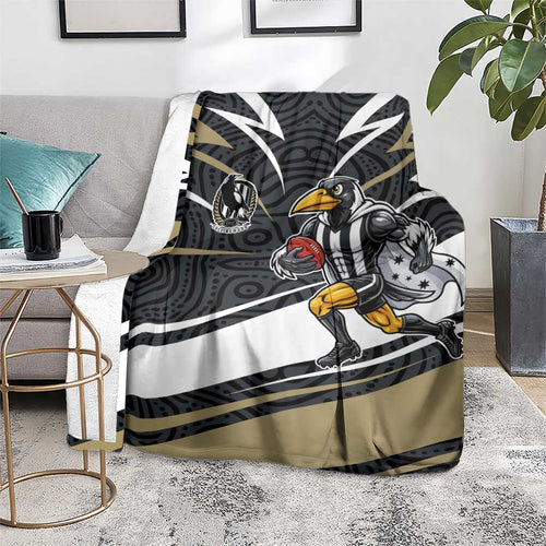 Collingwood Magpies Australian Football Blanket Iconic Bird Mascot With Indigenous Pattern Art