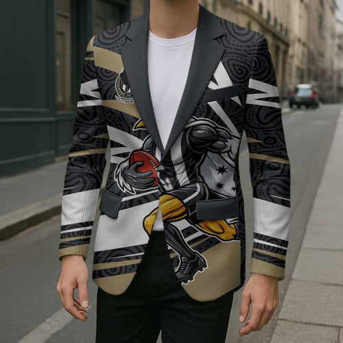 Collingwood Magpies Australian Football Blazer Iconic Bird Mascot With Indigenous Pattern Art