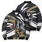 Collingwood Magpies Australian Football Bomber Puffer Jacket Iconic Bird Mascot With Indigenous Pattern Art