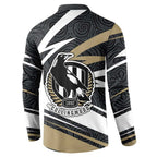 Collingwood Magpies Australian Football Button Sweatshirt Iconic Bird Mascot With Indigenous Pattern Art