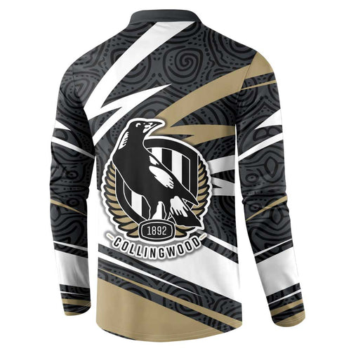 Collingwood Magpies Australian Football Button Sweatshirt Iconic Bird Mascot With Indigenous Pattern Art