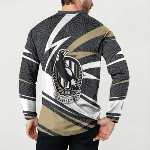Collingwood Magpies Australian Football Button Sweatshirt Iconic Bird Mascot With Indigenous Pattern Art
