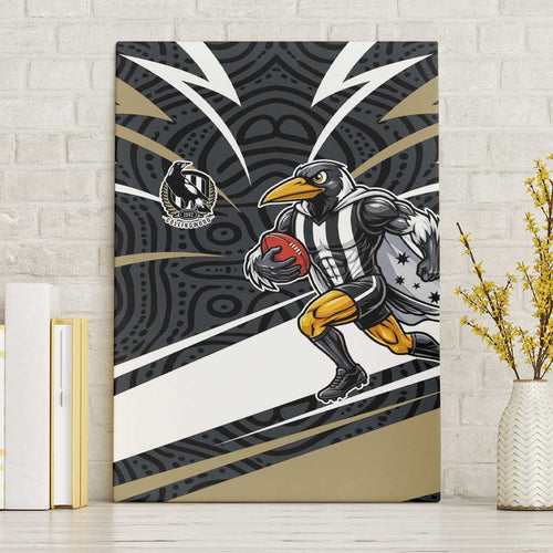 Collingwood Magpies Australian Football Canvas Wall Art Iconic Bird Mascot With Indigenous Pattern Art