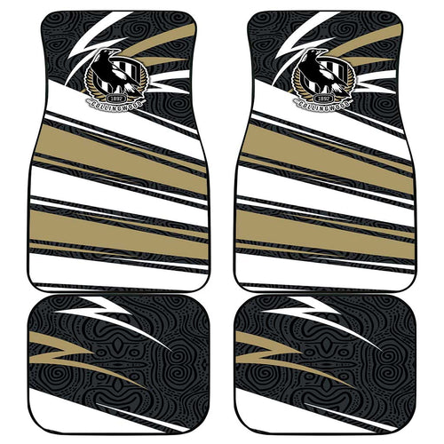 Collingwood Magpies Australian Football Car Mats Iconic Bird Mascot With Indigenous Pattern Art