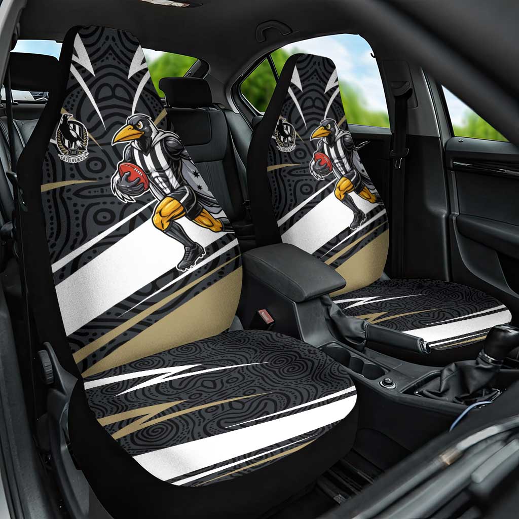 Collingwood Magpies Australian Football Car Seat Cover Iconic Bird Mascot With Indigenous Pattern Art