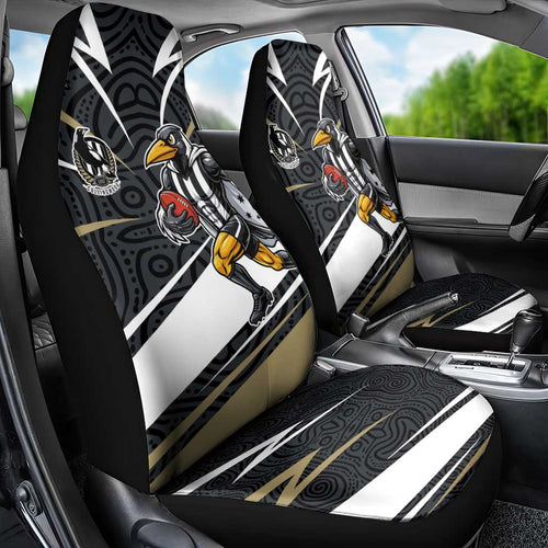 Collingwood Magpies Australian Football Car Seat Cover Iconic Bird Mascot With Indigenous Pattern Art