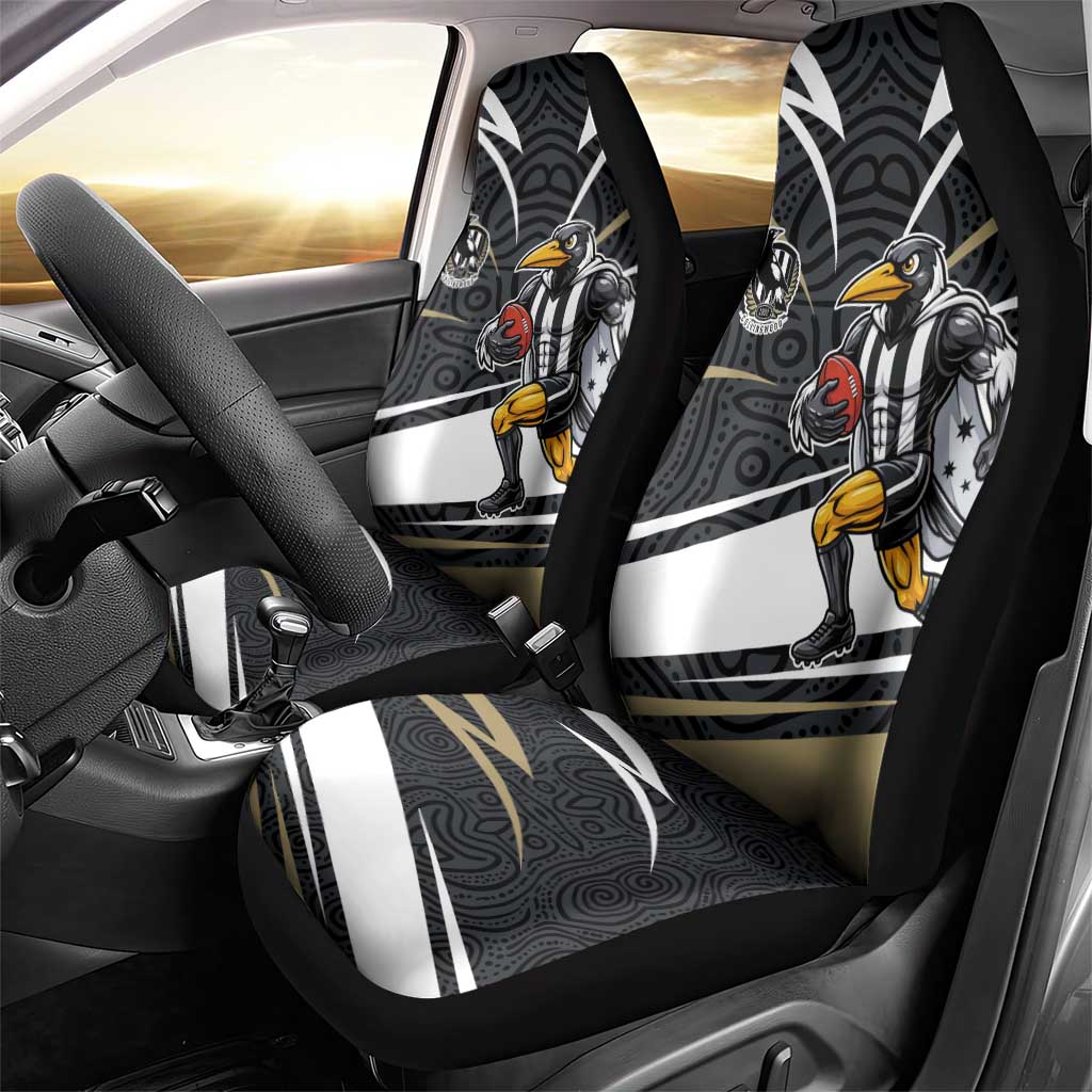 Collingwood Magpies Australian Football Car Seat Cover Iconic Bird Mascot With Indigenous Pattern Art