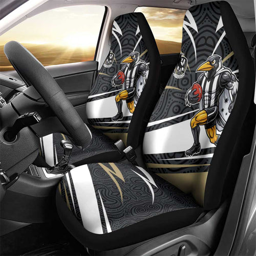 Collingwood Magpies Australian Football Car Seat Cover Iconic Bird Mascot With Indigenous Pattern Art