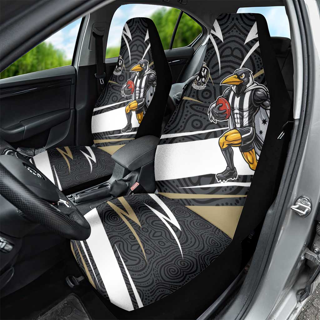 Collingwood Magpies Australian Football Car Seat Cover Iconic Bird Mascot With Indigenous Pattern Art