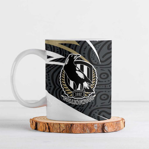 Collingwood Magpies Australian Football Ceramic Mug Iconic Bird Mascot With Indigenous Pattern Art
