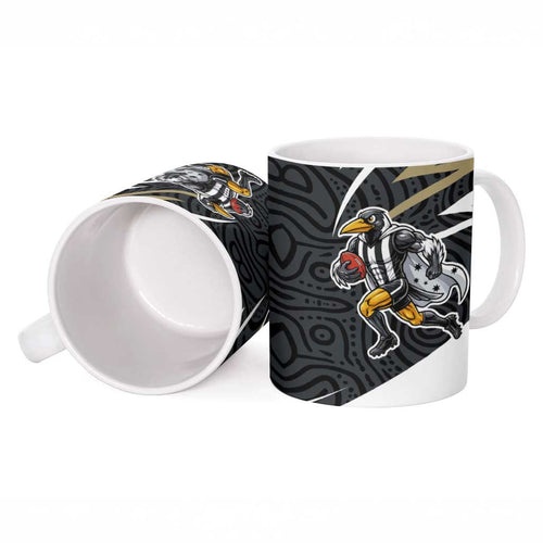 Collingwood Magpies Australian Football Ceramic Mug Iconic Bird Mascot With Indigenous Pattern Art