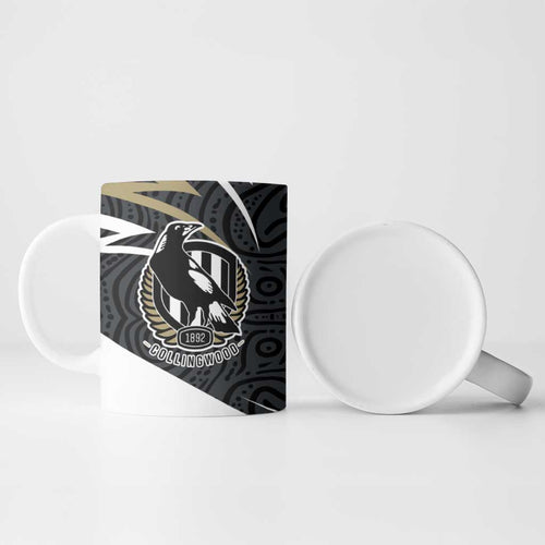 Collingwood Magpies Australian Football Ceramic Mug Iconic Bird Mascot With Indigenous Pattern Art