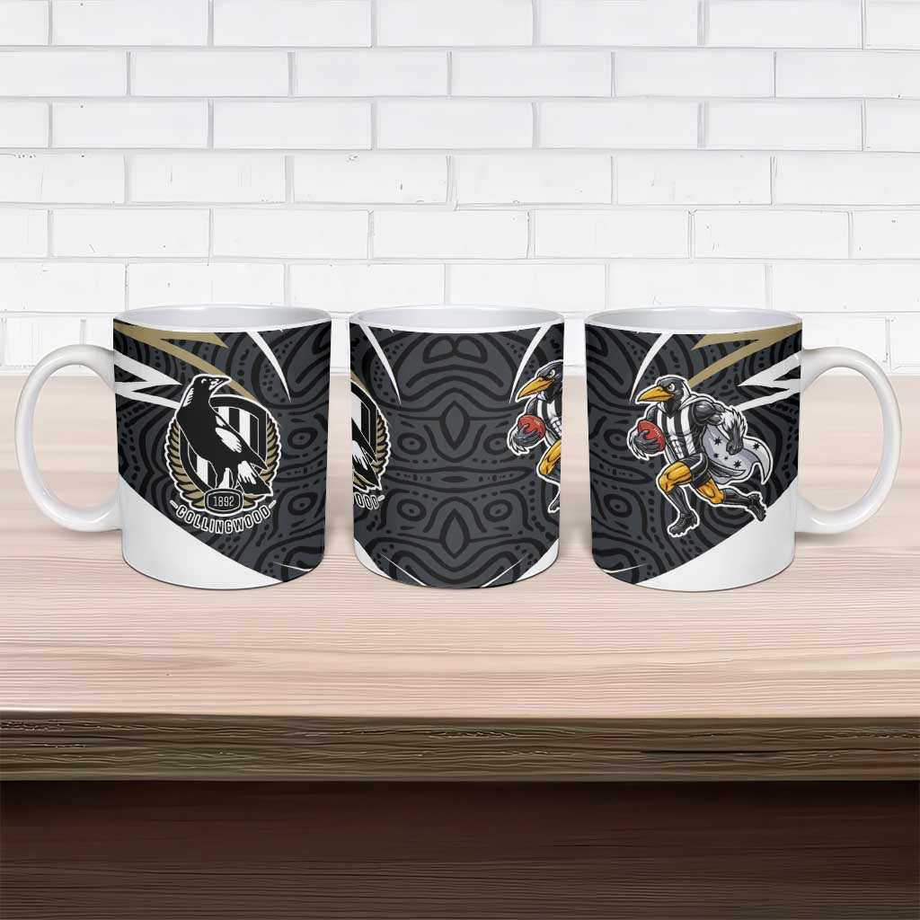 Collingwood Magpies Australian Football Ceramic Mug Iconic Bird Mascot With Indigenous Pattern Art