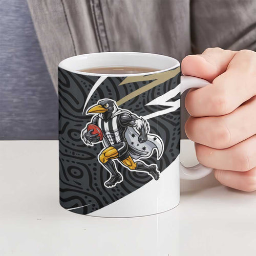 Collingwood Magpies Australian Football Ceramic Mug Iconic Bird Mascot With Indigenous Pattern Art